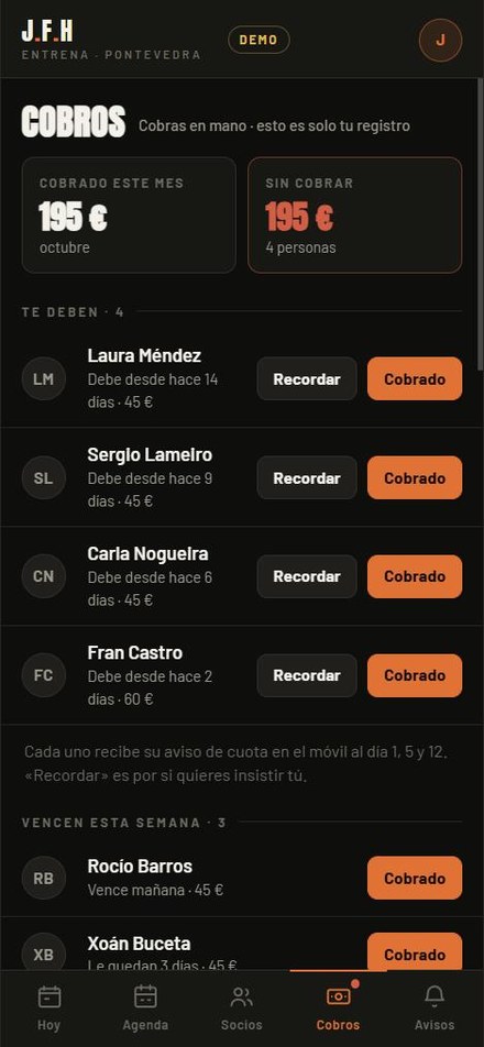 Pantalla de cobros pendientes